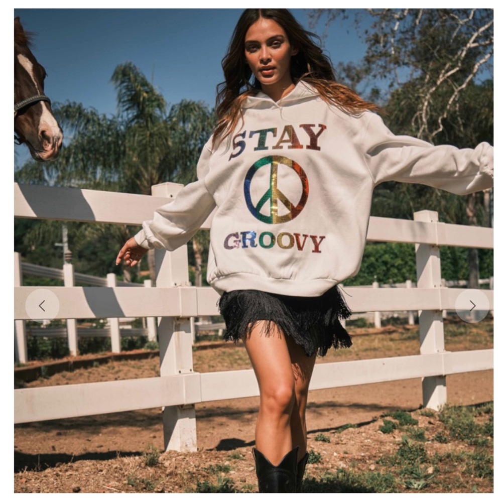 35 Rainbow Sequin Letter Patch Hoodie Top